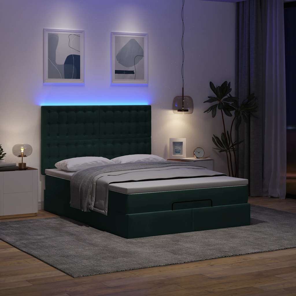 Otomanski krevet s madracima&LED tamnozeleni 140x200cm baršun
