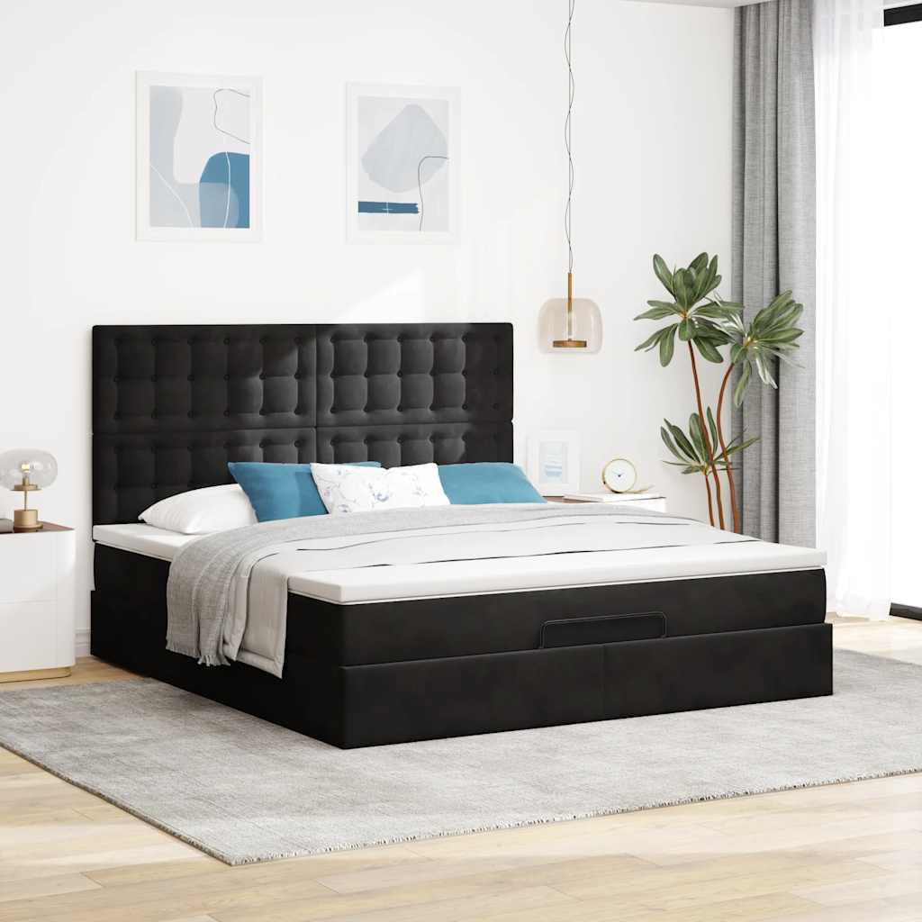 Otomanski okvir kreveta s madracima crni 180x200cm baršunasti