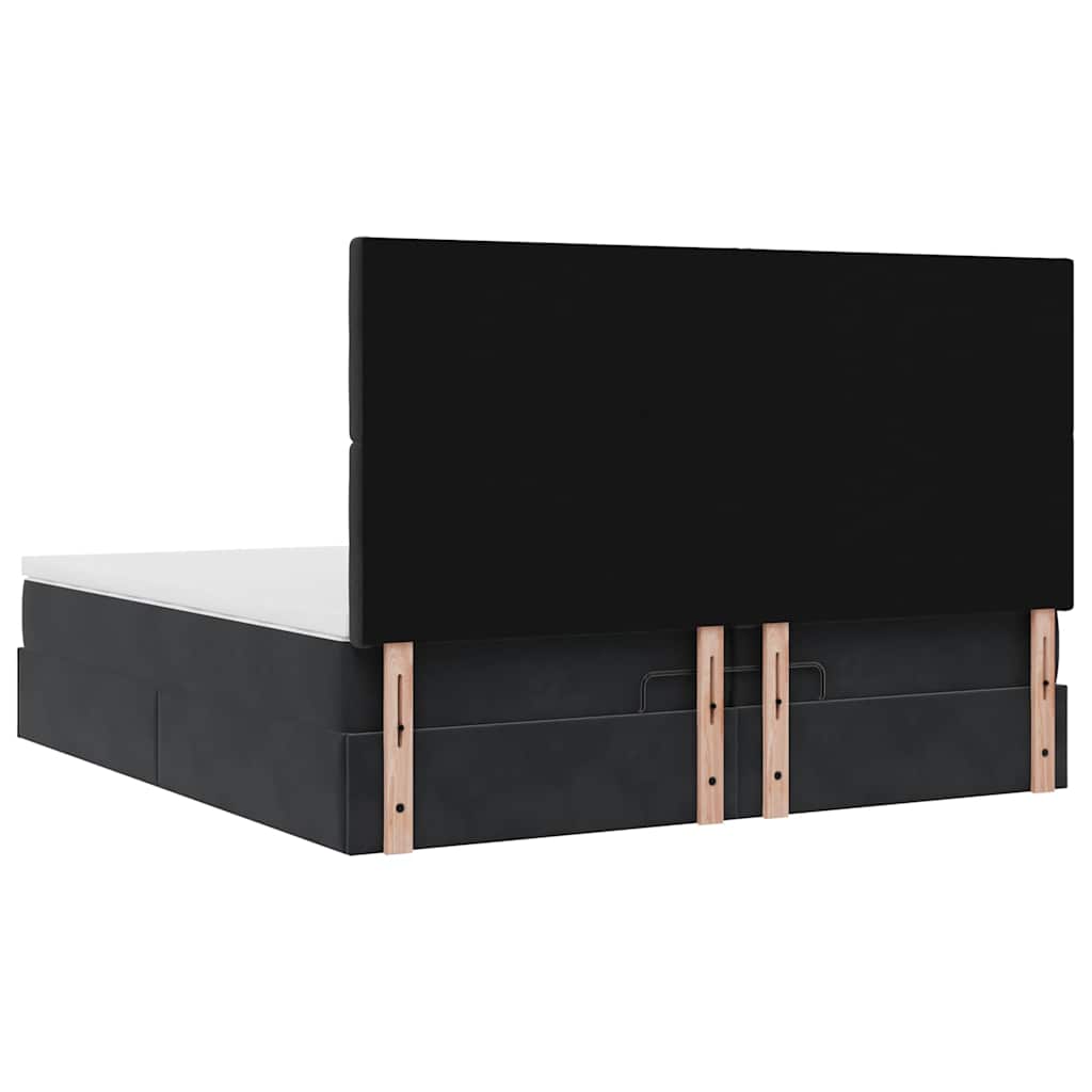 Otomanski okvir kreveta s madracima crni 200x200cm baršunasti