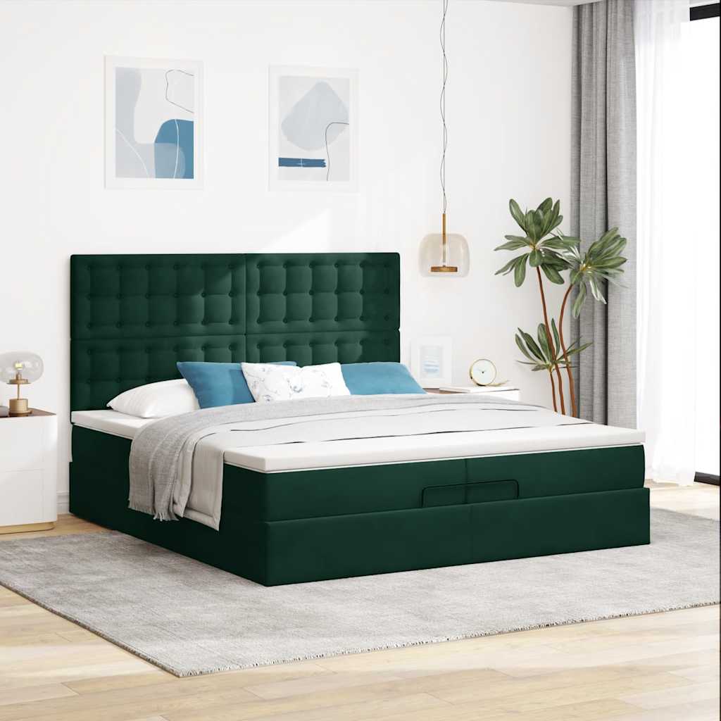Okvir kreveta s madracima tamnozeleni 200x200cm baršunasti
