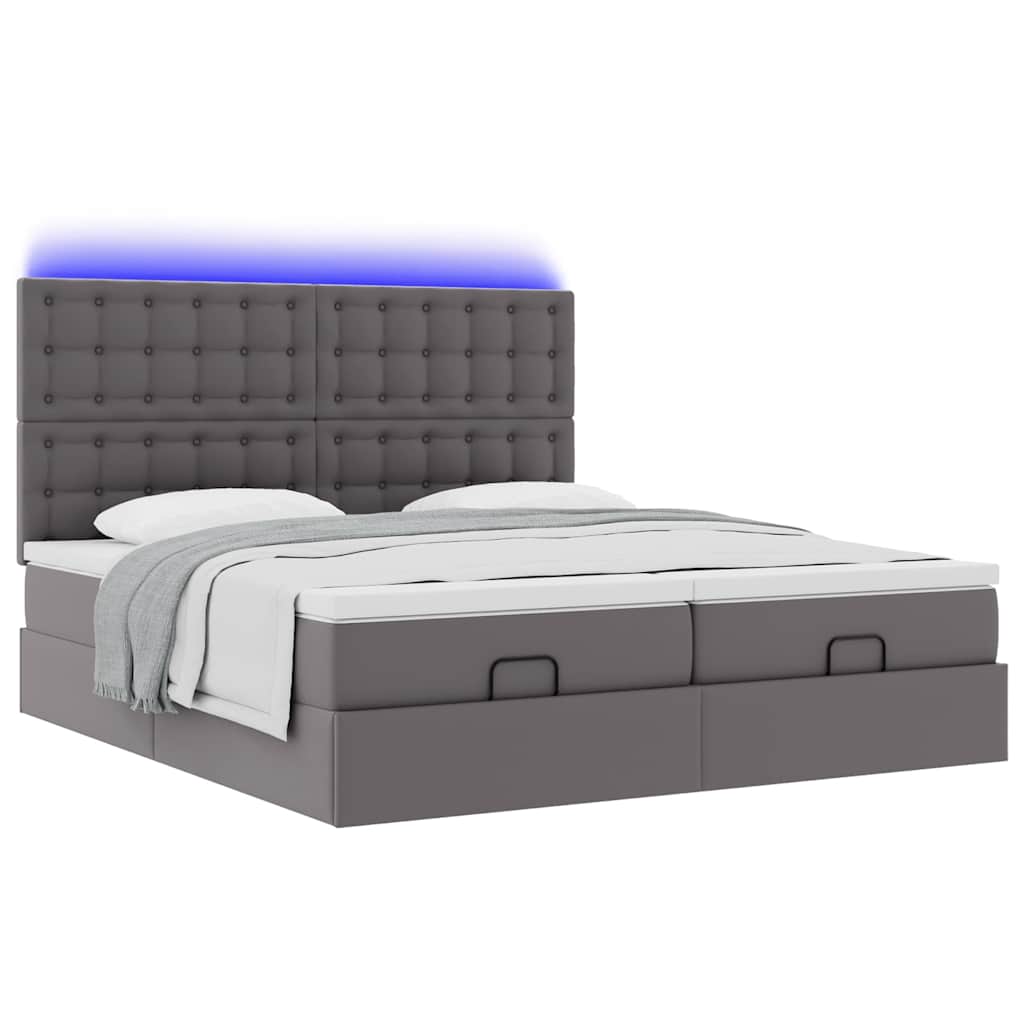 Otomanski krevet s madracima i LED sivi 180x200 cm umjetna koža