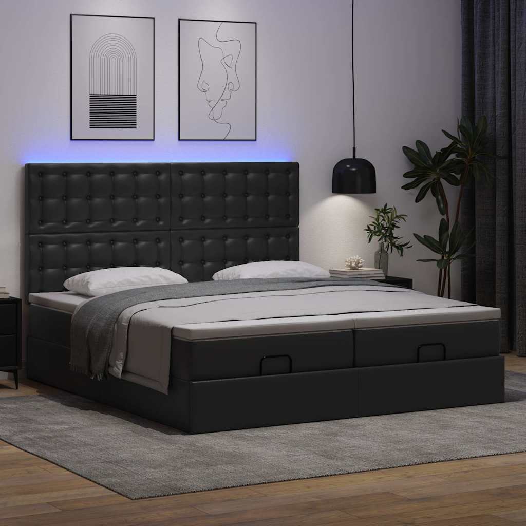 Otomanski okvir kreveta s madracima crni 200x200cm umjetna koža