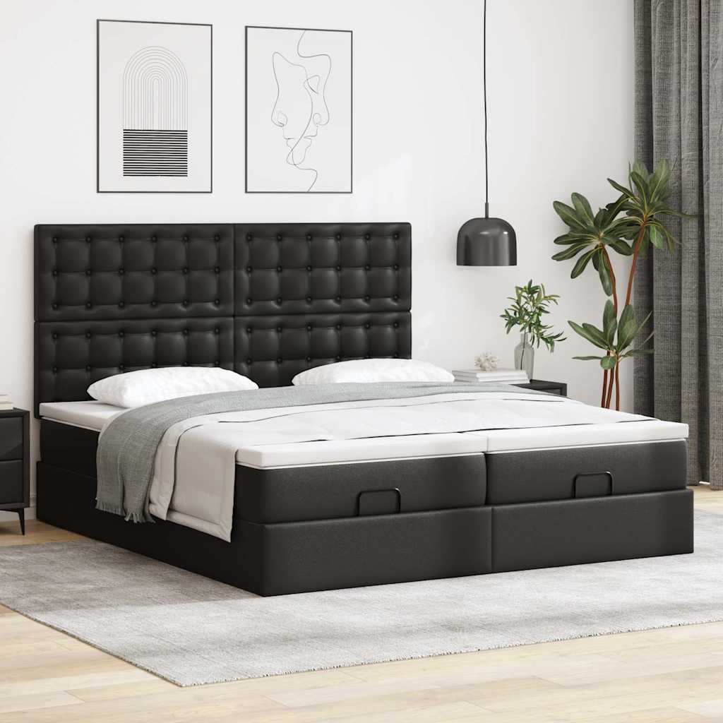 Otomanski okvir kreveta s madracima crni 200x200cm umjetna koža