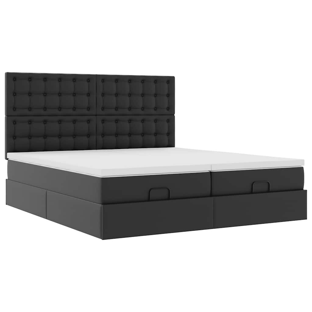 Otomanski okvir kreveta s madracima crni 200x200cm umjetna koža