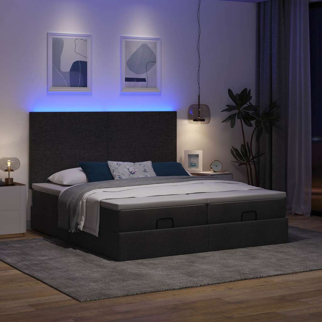 Otomanski okvir kreveta s madracima crni 180x200cm od tkanine