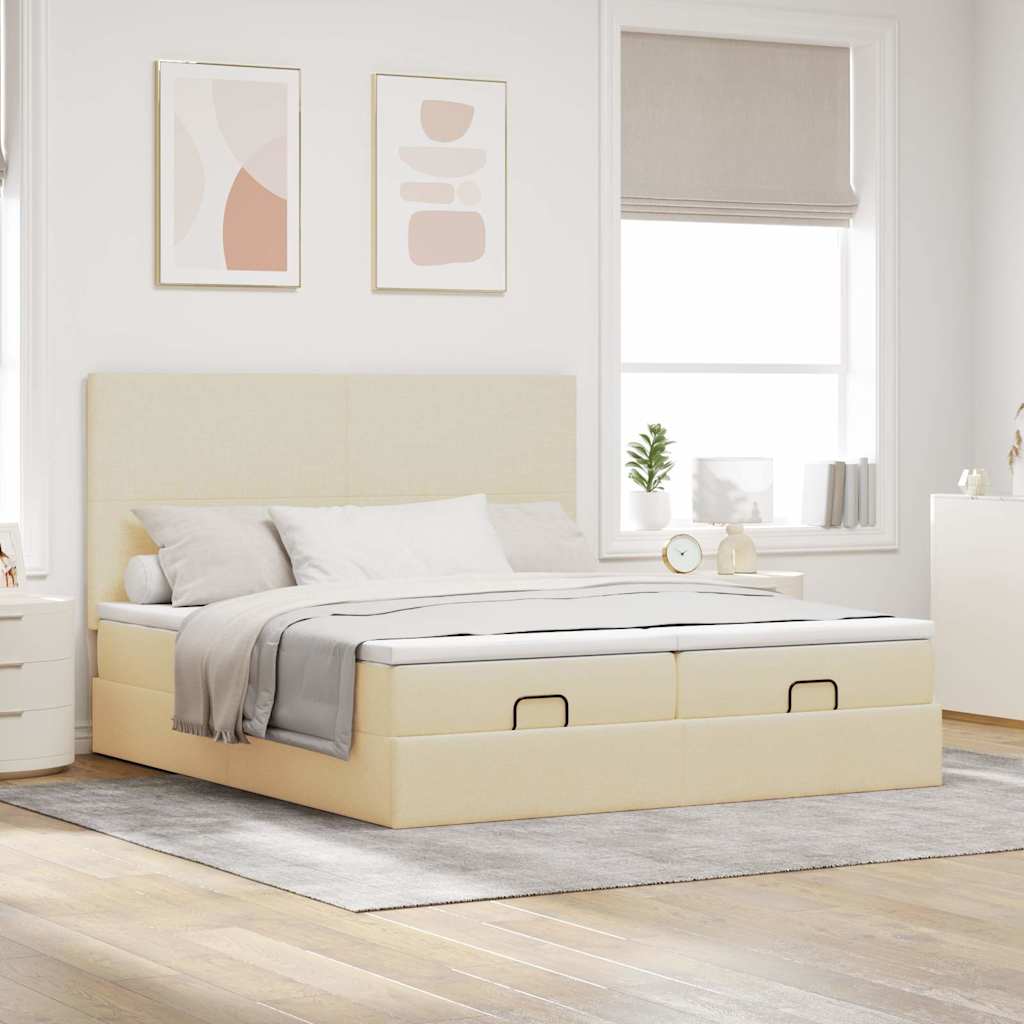 Otomanski okvir kreveta s madracima krem 180x200cm od tkanine