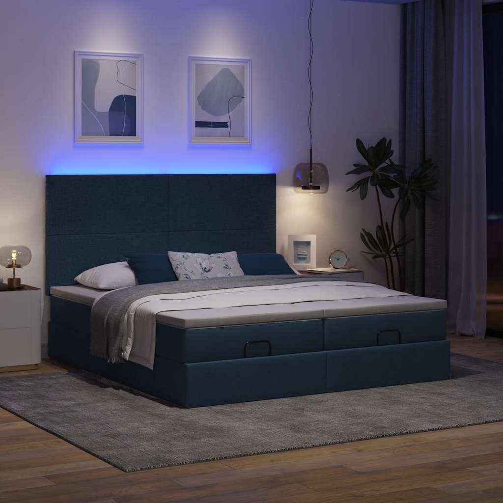 Otomanski okvir kreveta s madracima plavi 180x200cm od tkanine
