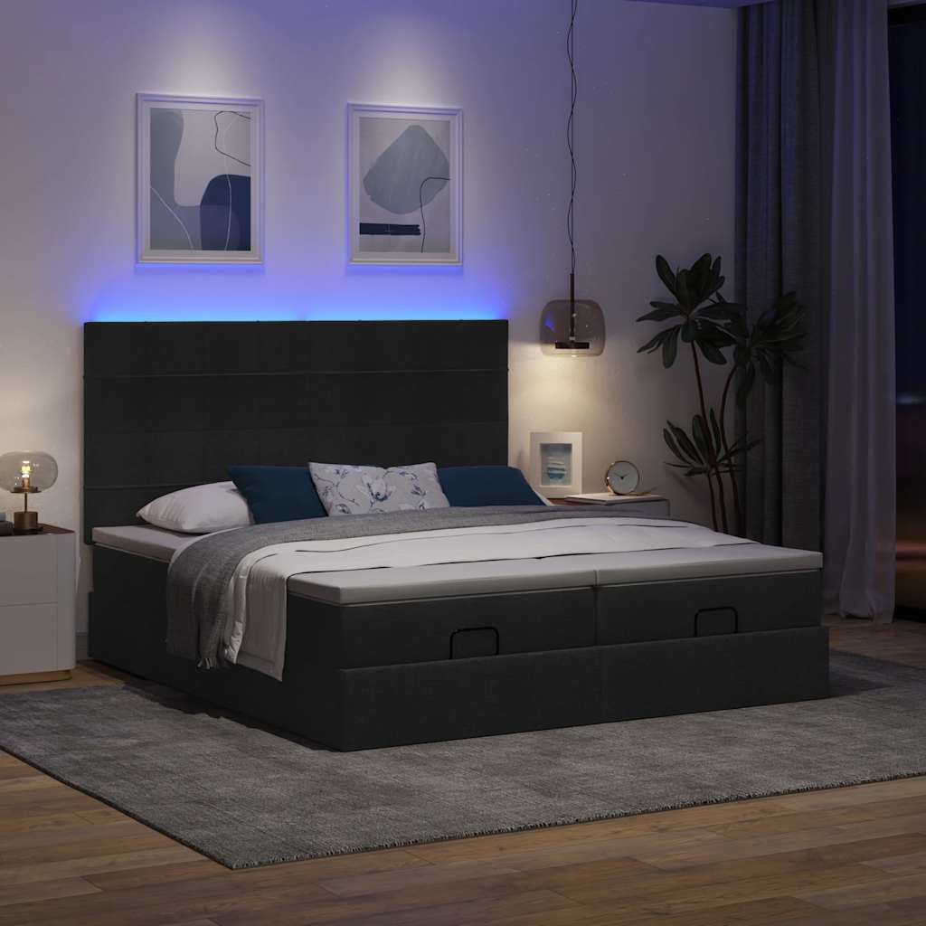 Okvir kreveta s madracima crni 160x200cm od tkanine