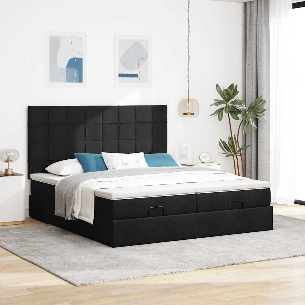 Okvir kreveta s madracima crni 160x200cm od tkanine