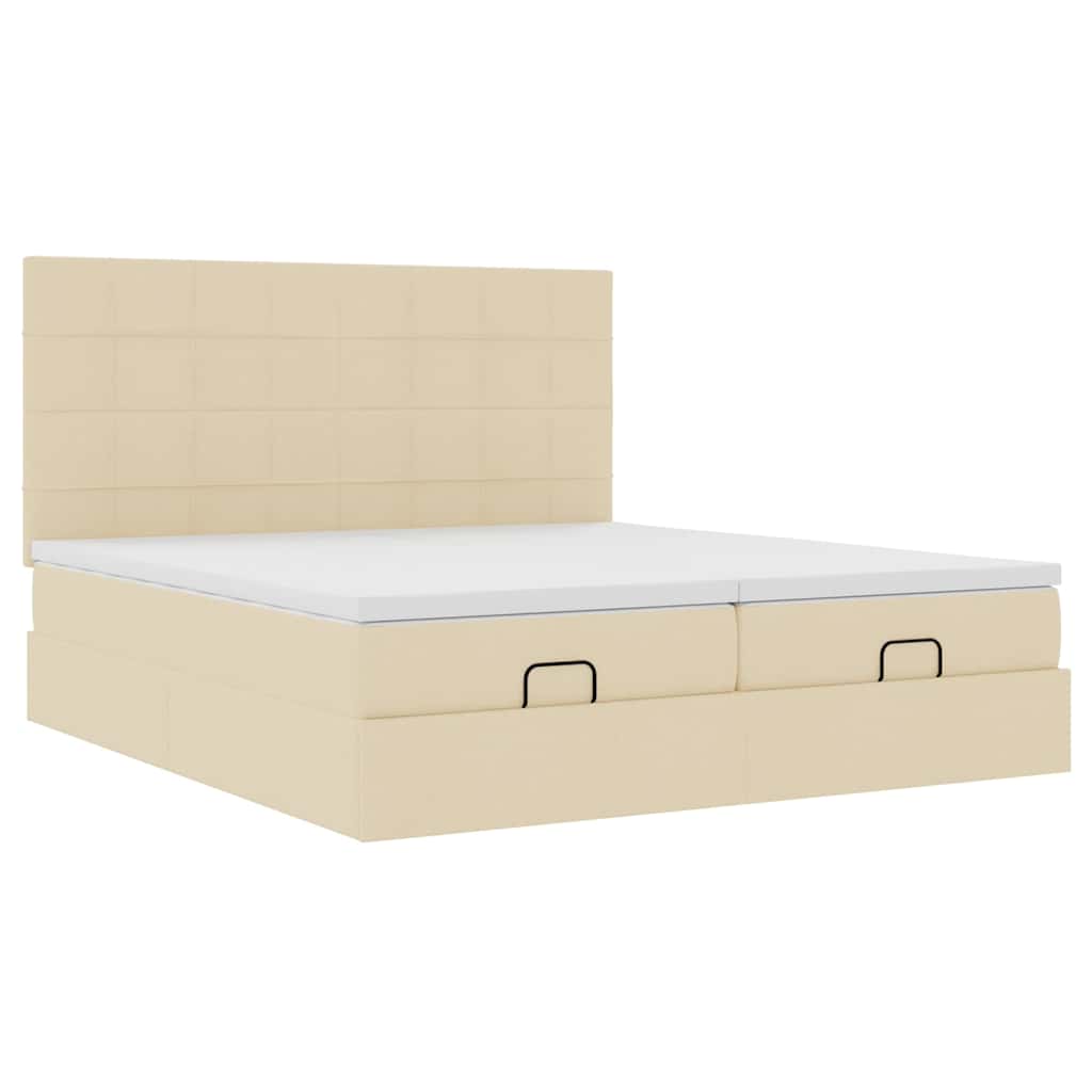Otomanski okvir kreveta s madracima krem 200x200cm od tkanine