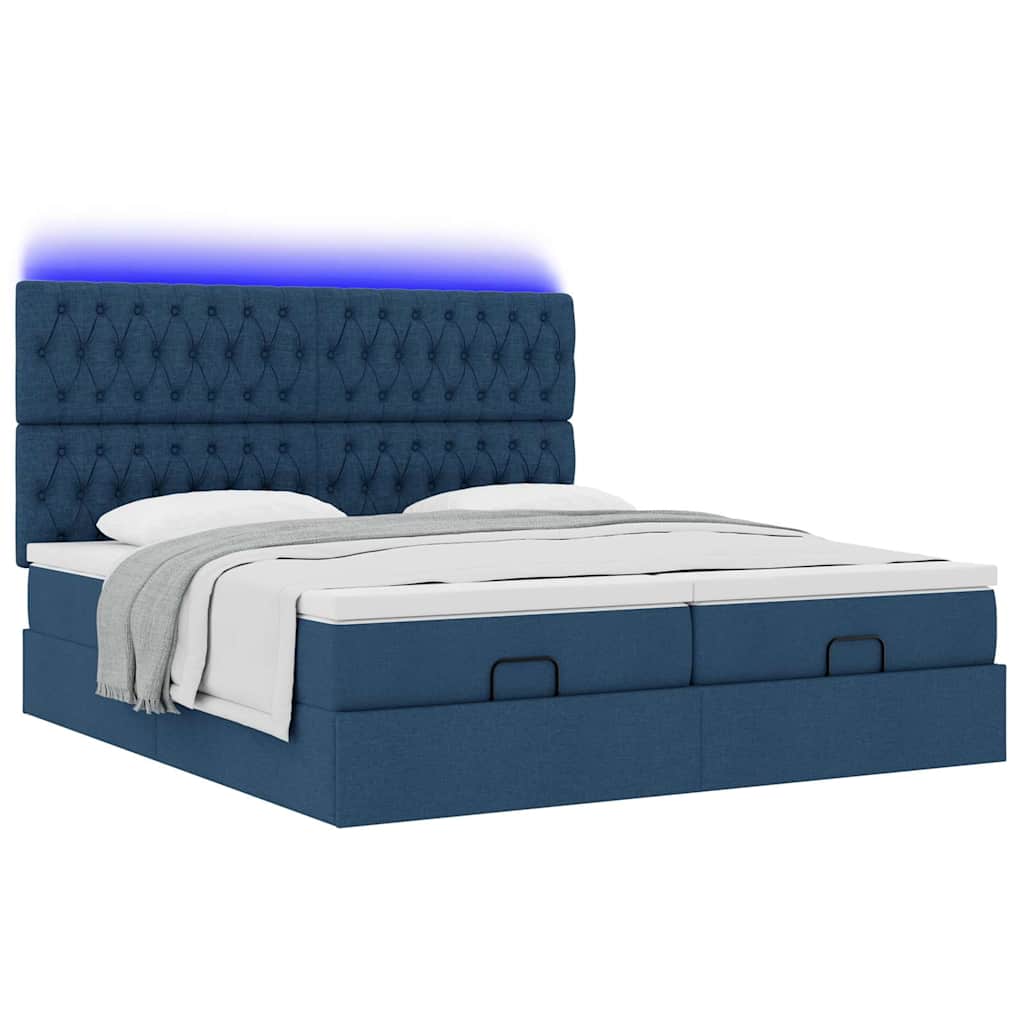 Ottoman krevet s madracima i LED diodama plavi 160x200 cm tkanina