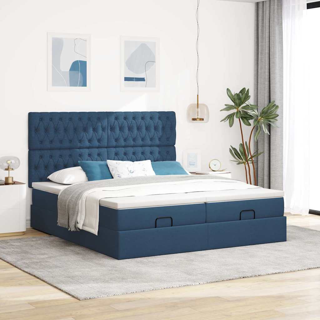 Otomanski okvir kreveta s madracima plavi 180x200cm od tkanine
