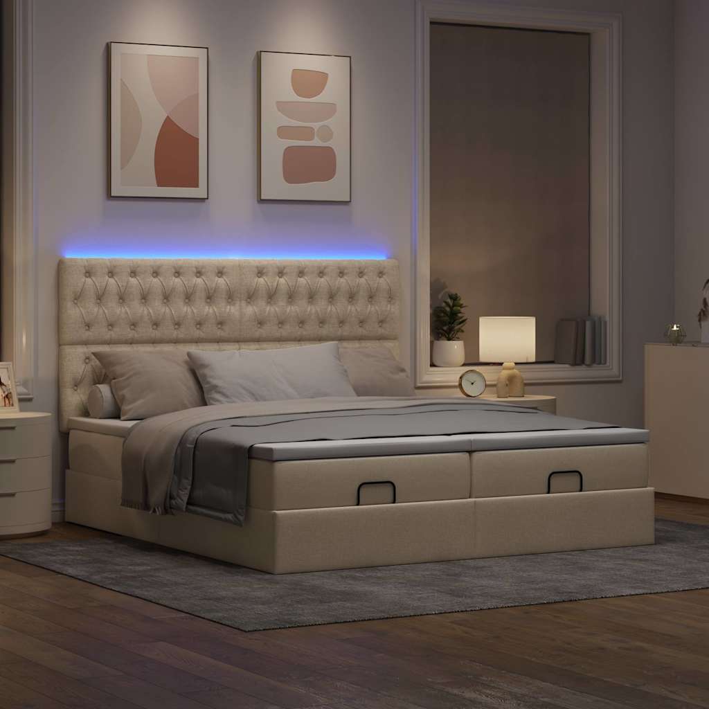 Otomanski okvir kreveta s madracima krem 200x200cm od tkanine