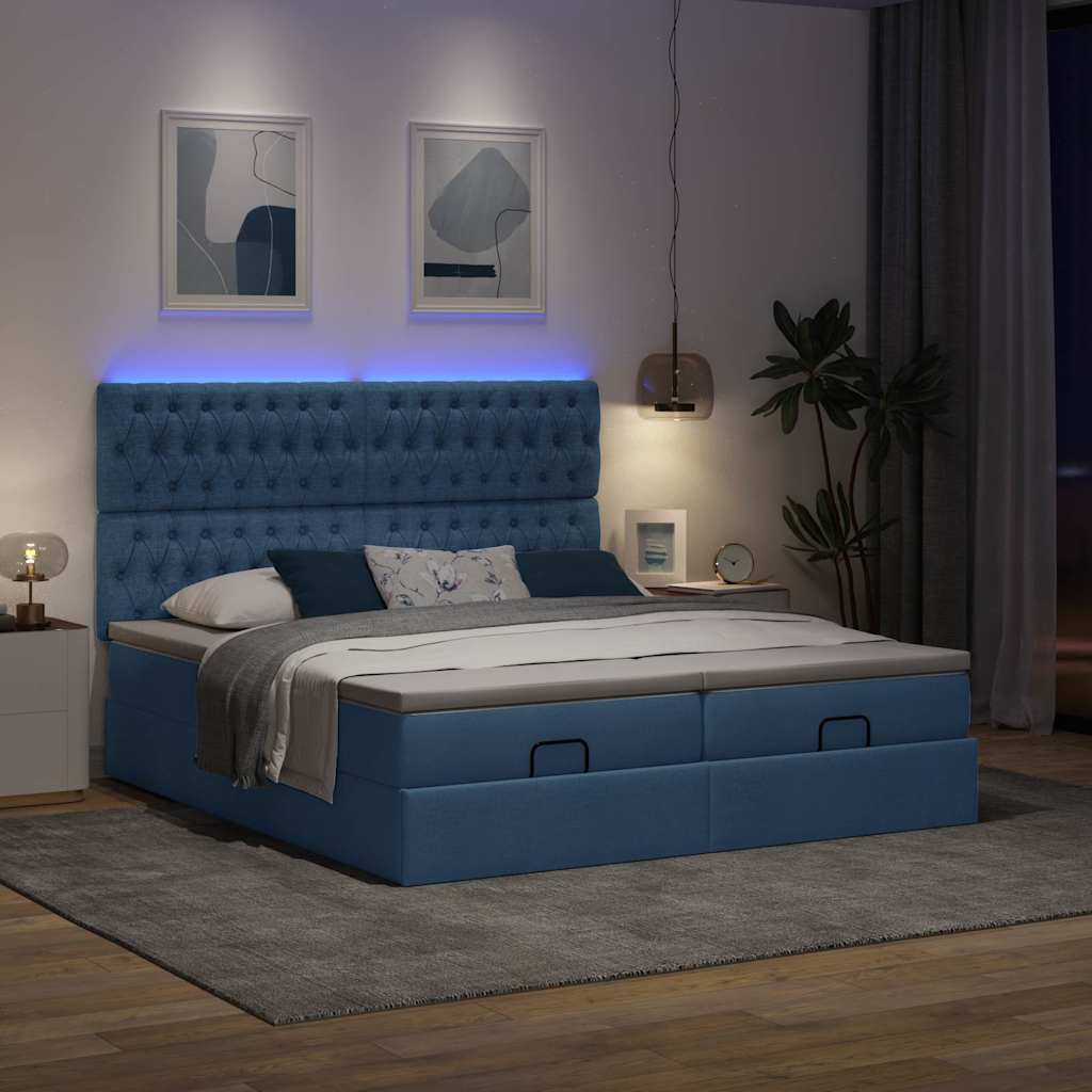 Otomanski okvir kreveta s madracima plavi 200x200cm tkanine