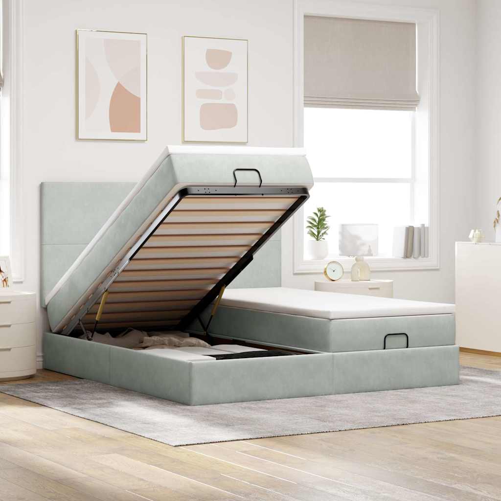 Okvir kreveta s madracima svijetlosivi 180x200cm baršunasti