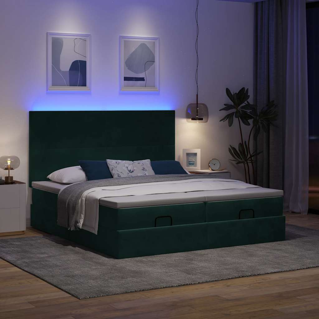 Okvir kreveta s madracima tamnozeleni 180x200cm baršunasti