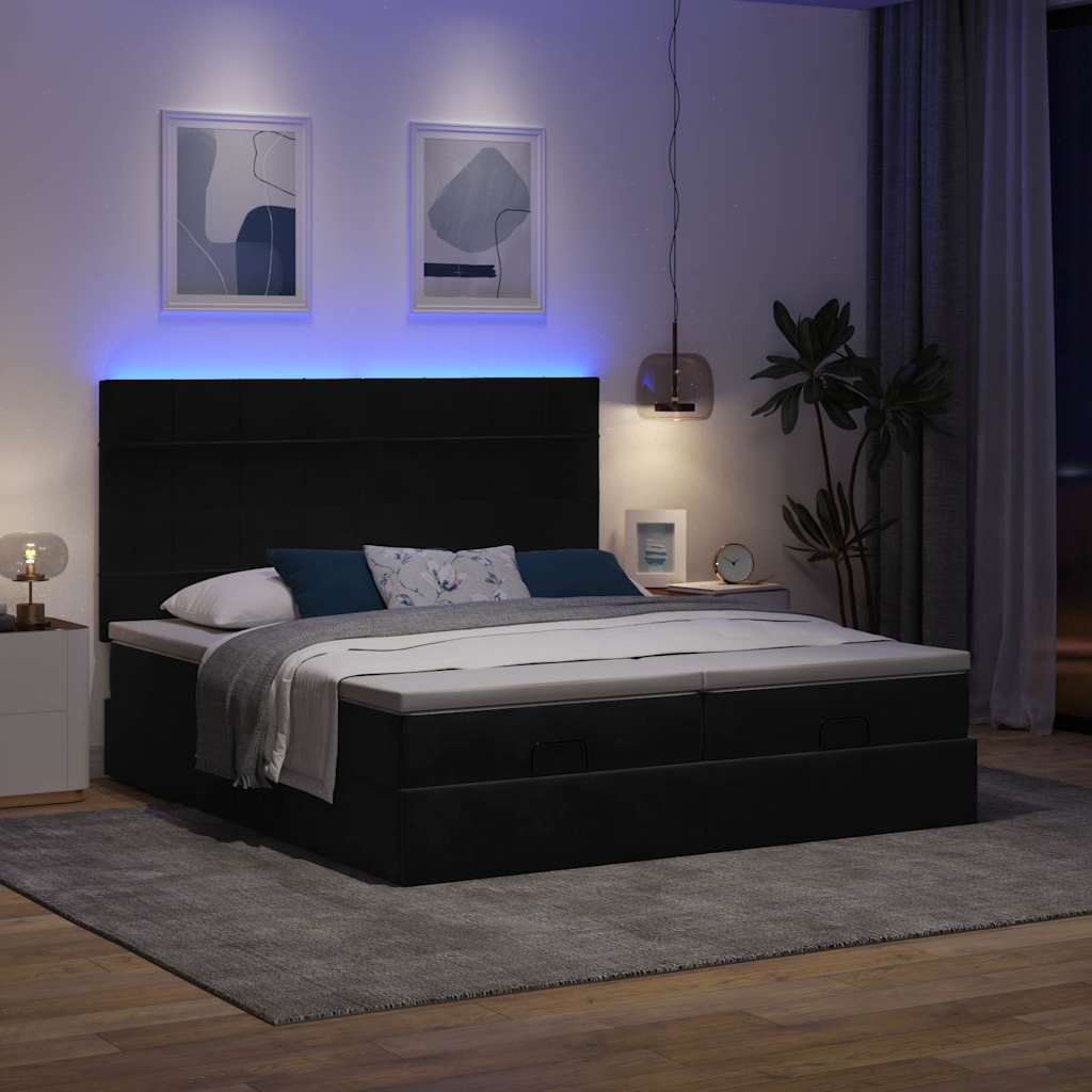 Otomanski okvir kreveta s madracima crni 180x200cm baršunasti