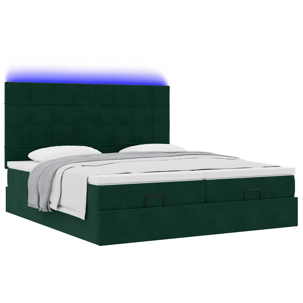 Okvir kreveta s madracima tamnozeleni 200x200cm baršunasti