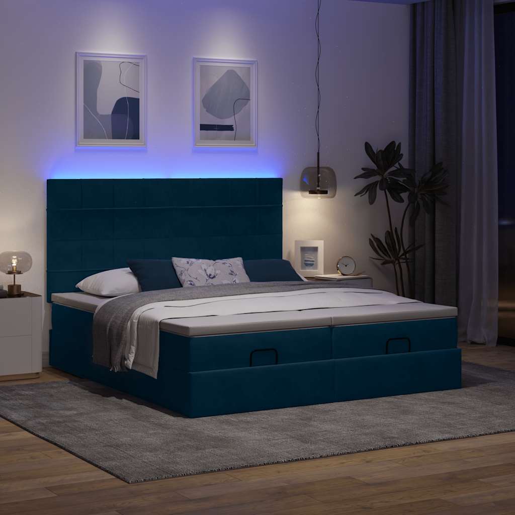 Otomanski okvir kreveta s madracima plavi 200x200cm baršunasti