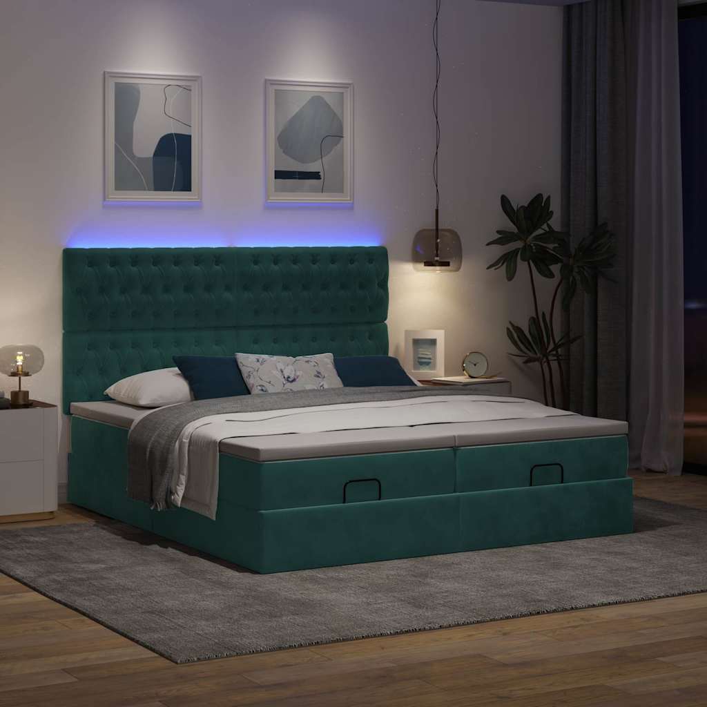 Okvir kreveta s madracima tamnozeleni 200x200cm baršunasti