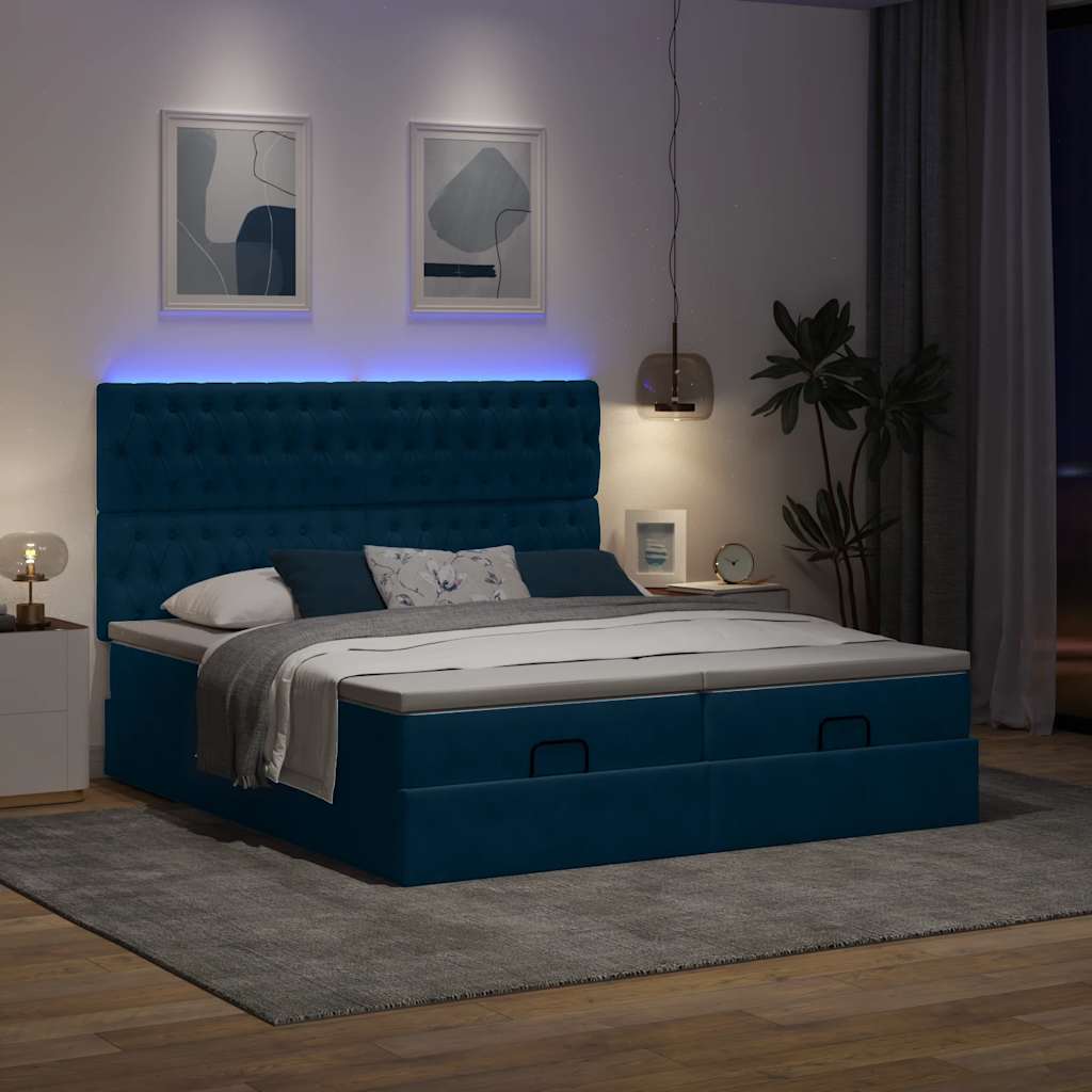 Otomanski okvir kreveta s madracima plavi 200x200cm baršunasti