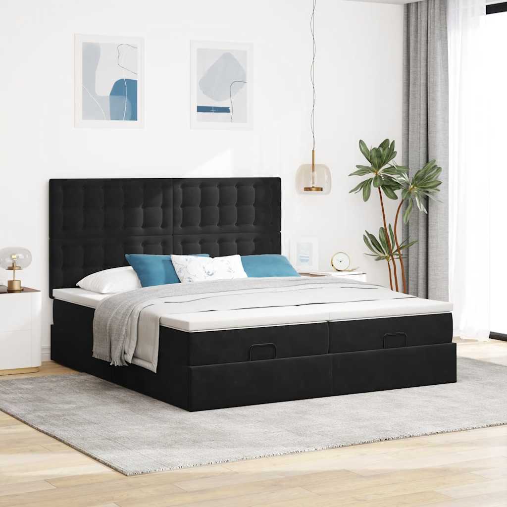 Okvir kreveta s madracima crni 160x200cm baršunasti