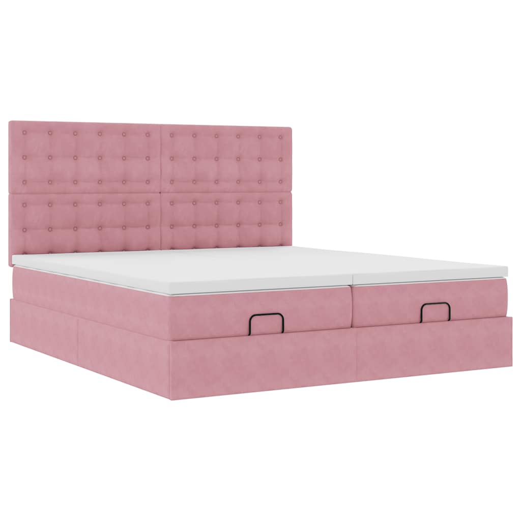 Okvir kreveta s madracima ružičasti 160x200cm baršunasti