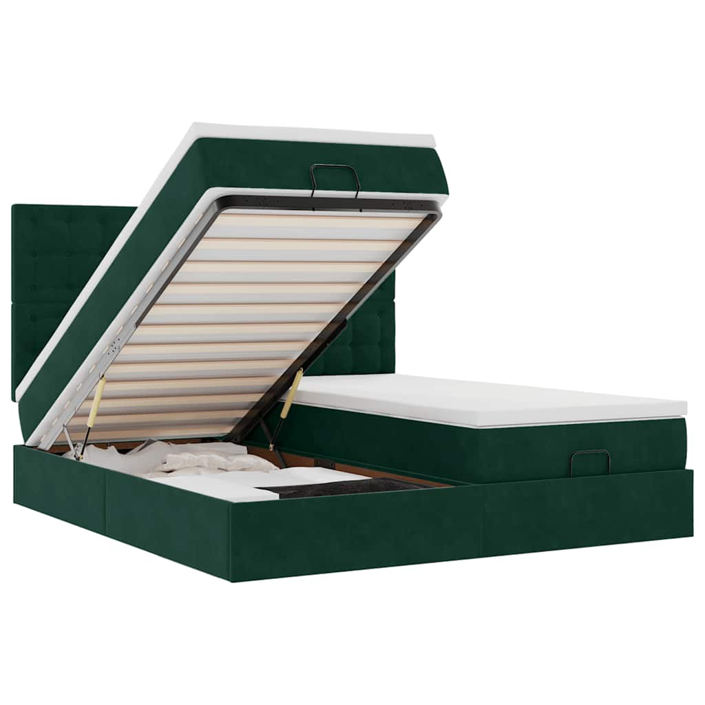 Okvir kreveta s madracima tamnozeleni 200x200cm baršunasti