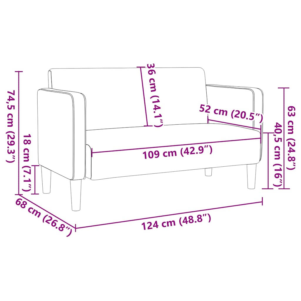 Sofa za dvije osobe plava 109 cm samt tkanina