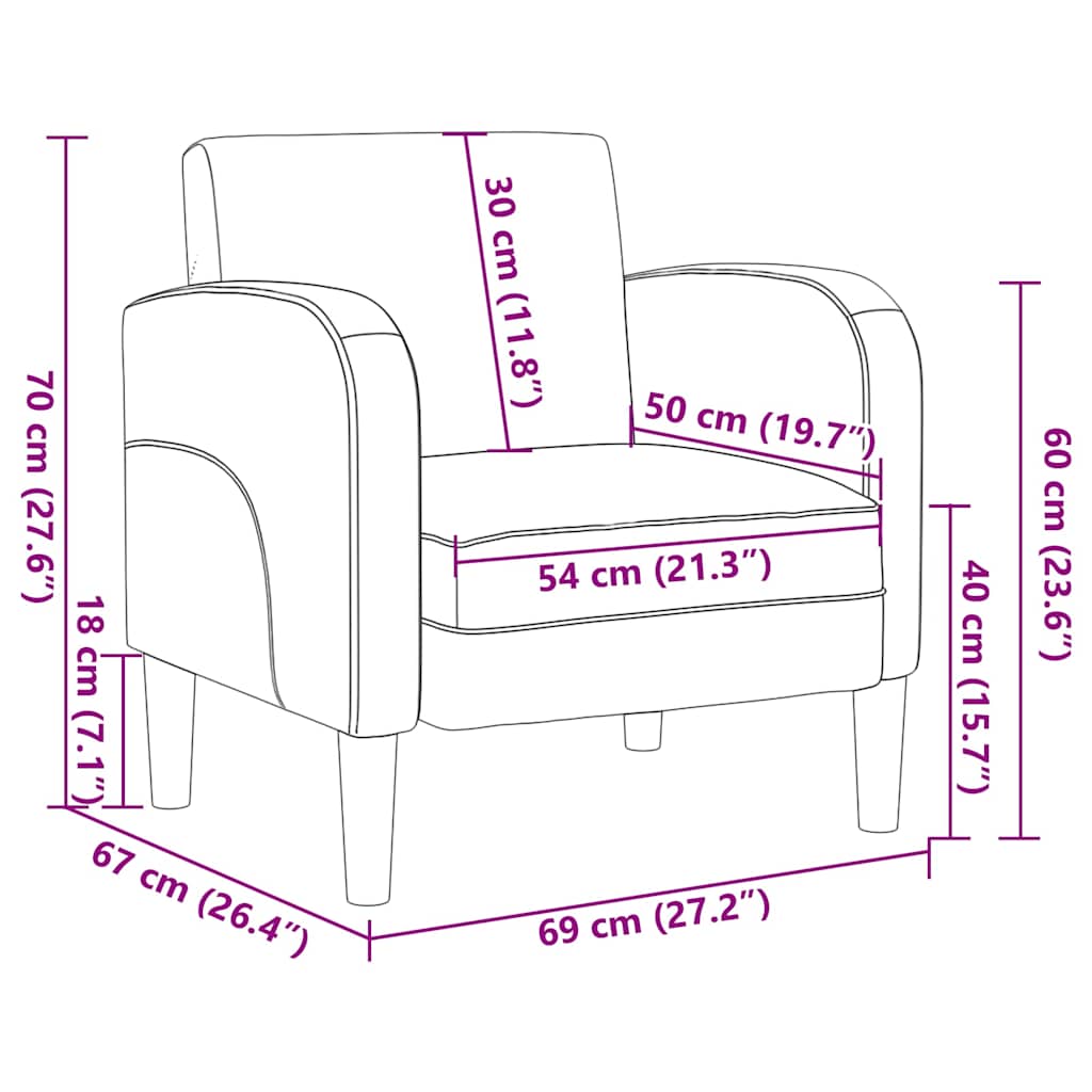 Sofa fotelja s naslonima za ruke vino crvena 54 cm umjetna koža