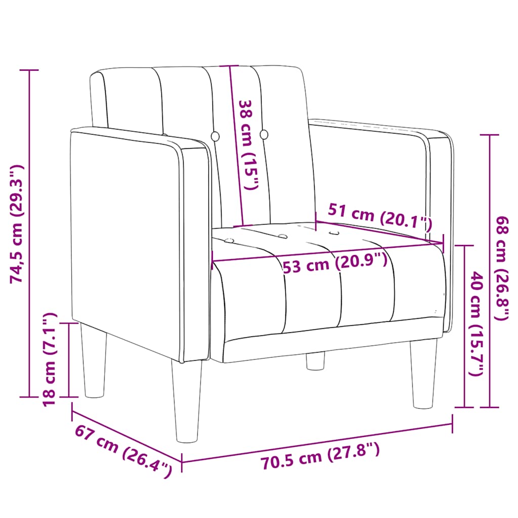 Sofa s naslonima za ruke svijetložuta 53 cm tkanina