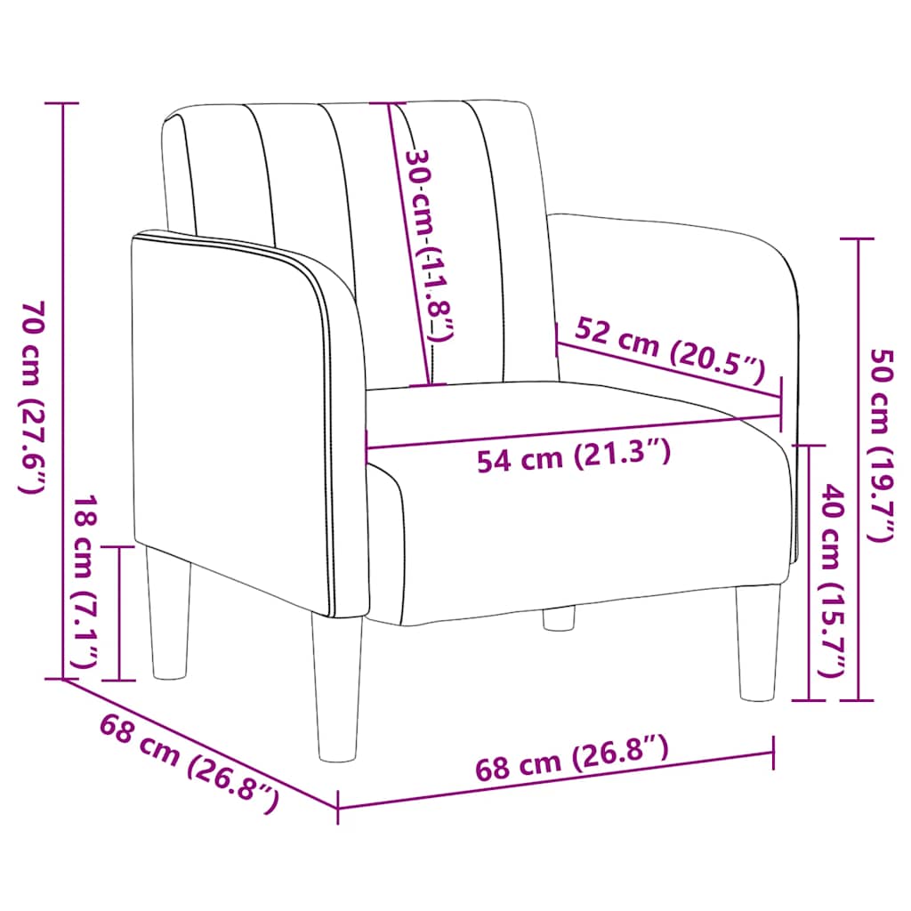 Sofa fotelja s naslonima za ruke žuta 54 cm baršunasta