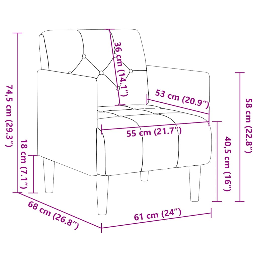 Sofa s naslonima za ruke tamno siva 55 cm baršunasta
