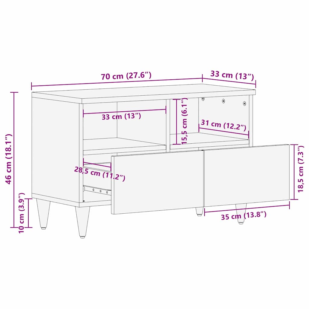 TV ormar Medeno smeđa 70 x 33 x 46 cm Čvrsto drvo manga
