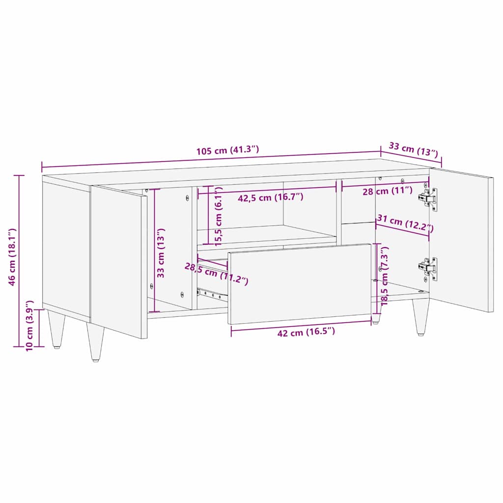 TV ormar Medeno smeđa 105 x 33 x 46 cm Čvrsto drvo manga