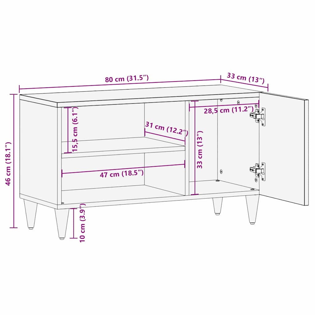 TV ormar Medeno smeđa 80 x 33 x 46 cm Čvrsto drvo manga