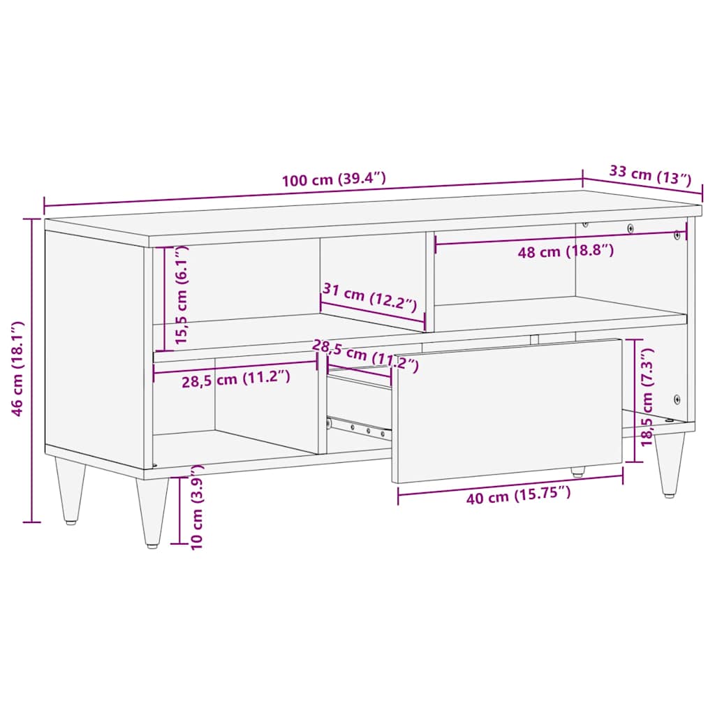 TV ormar Medeno smeđa 100 x 33 x 46 cm Čvrsto drvo manga