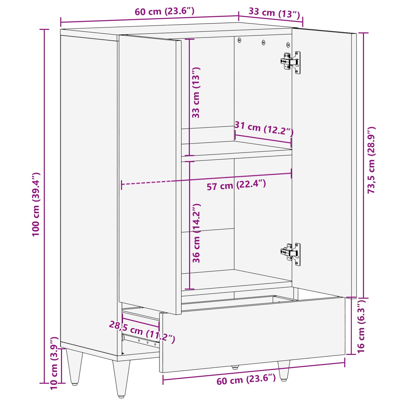 Highboard s ladicama Smeđa 60 x 33 x 100 cm Čvrsto drvo manga
