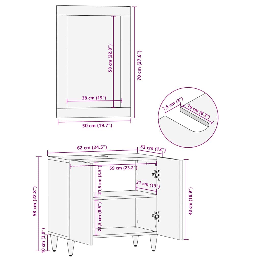Zrcalo za kupaonicu s ogledalom Medeno smeđa 70 x 50 x 2,5 cm