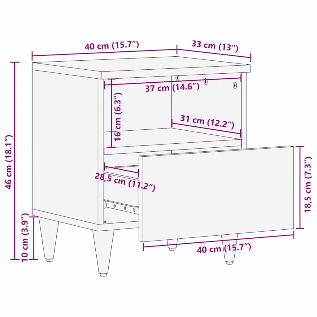 Noćni ormar 2 pcs Crna 40 x 33 x 46 cm Čvrsto drvo manga