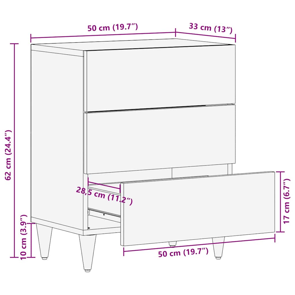Noćni ormar s ladicama Crna 50 x 33 x 62 cm Čvrsto drvo manga