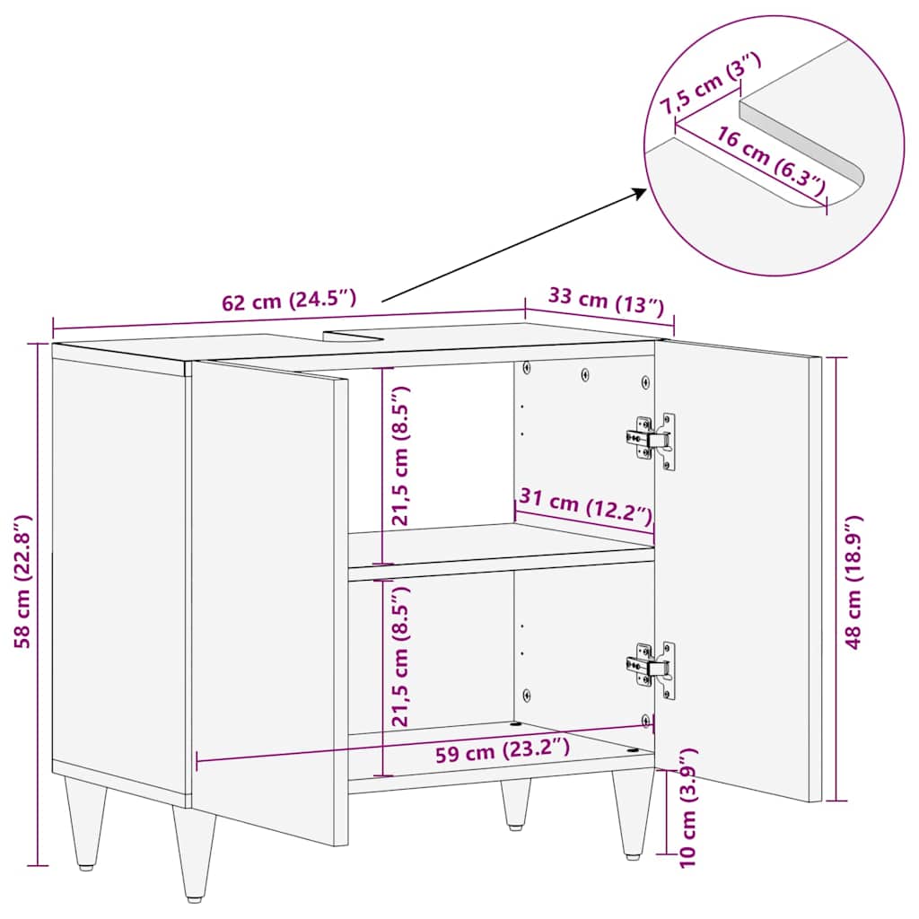 Ormarić za umivaonik Crna 62 x 33 x 58 cm Čvrsto drvo manga