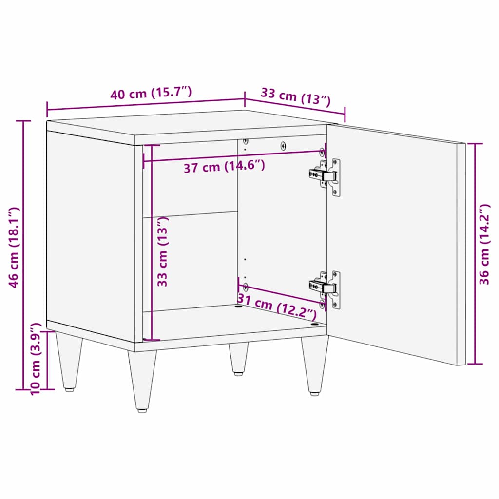 Noćni ormar 2 pcs Smeđa 40 x 33,5 x 46 cm Čvrsto drvo akacije