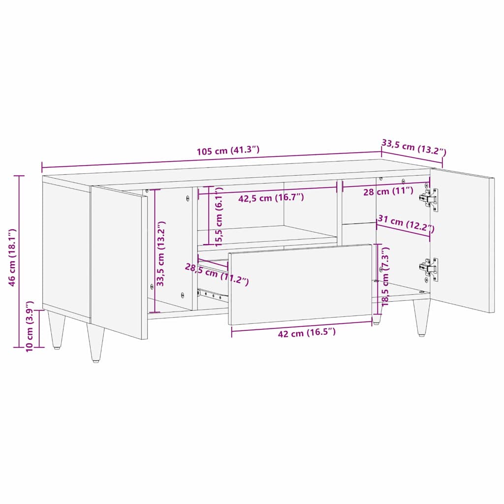TV ormar s ladicama Smeđa 105 x 33,5 x 46 cm Čvrsto drvo manga