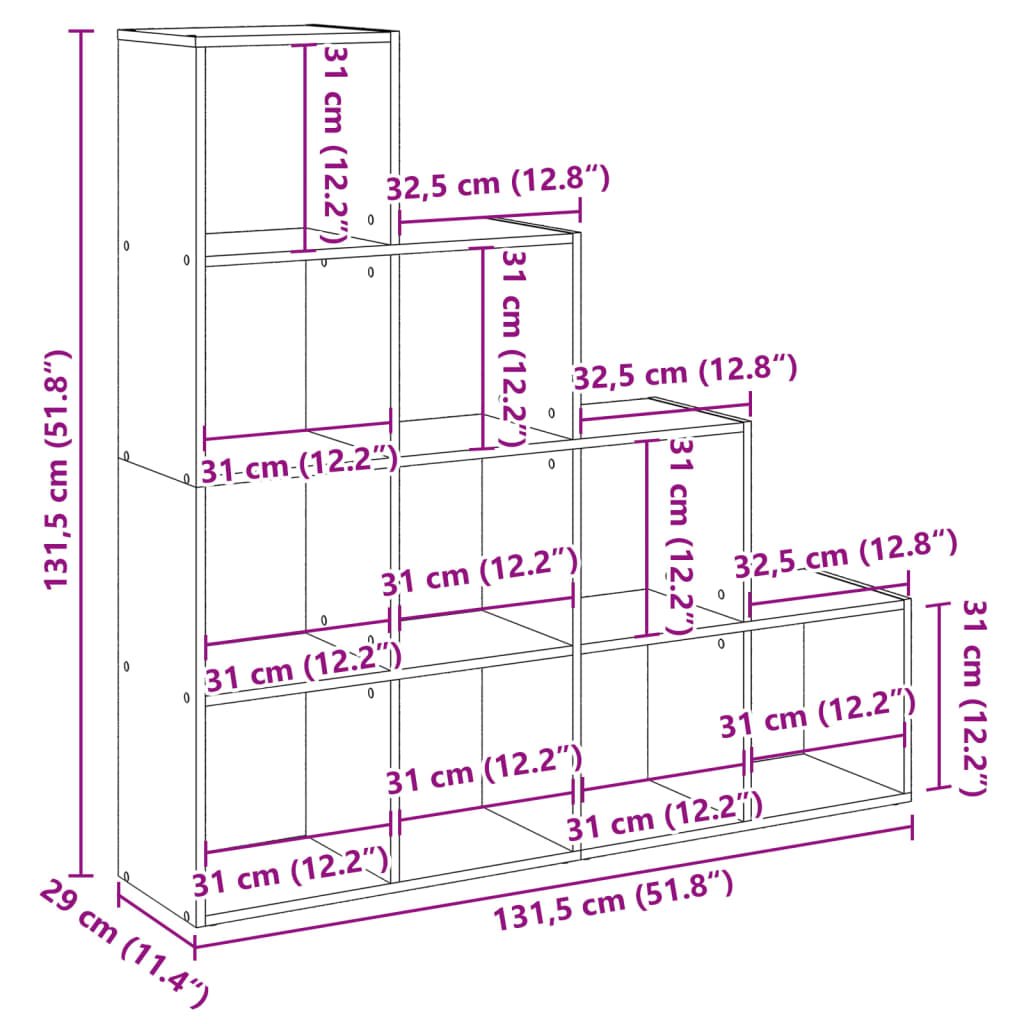 Pregrada/regal za knjige 4razina sonoma 131,5x29x131,5cm drveni