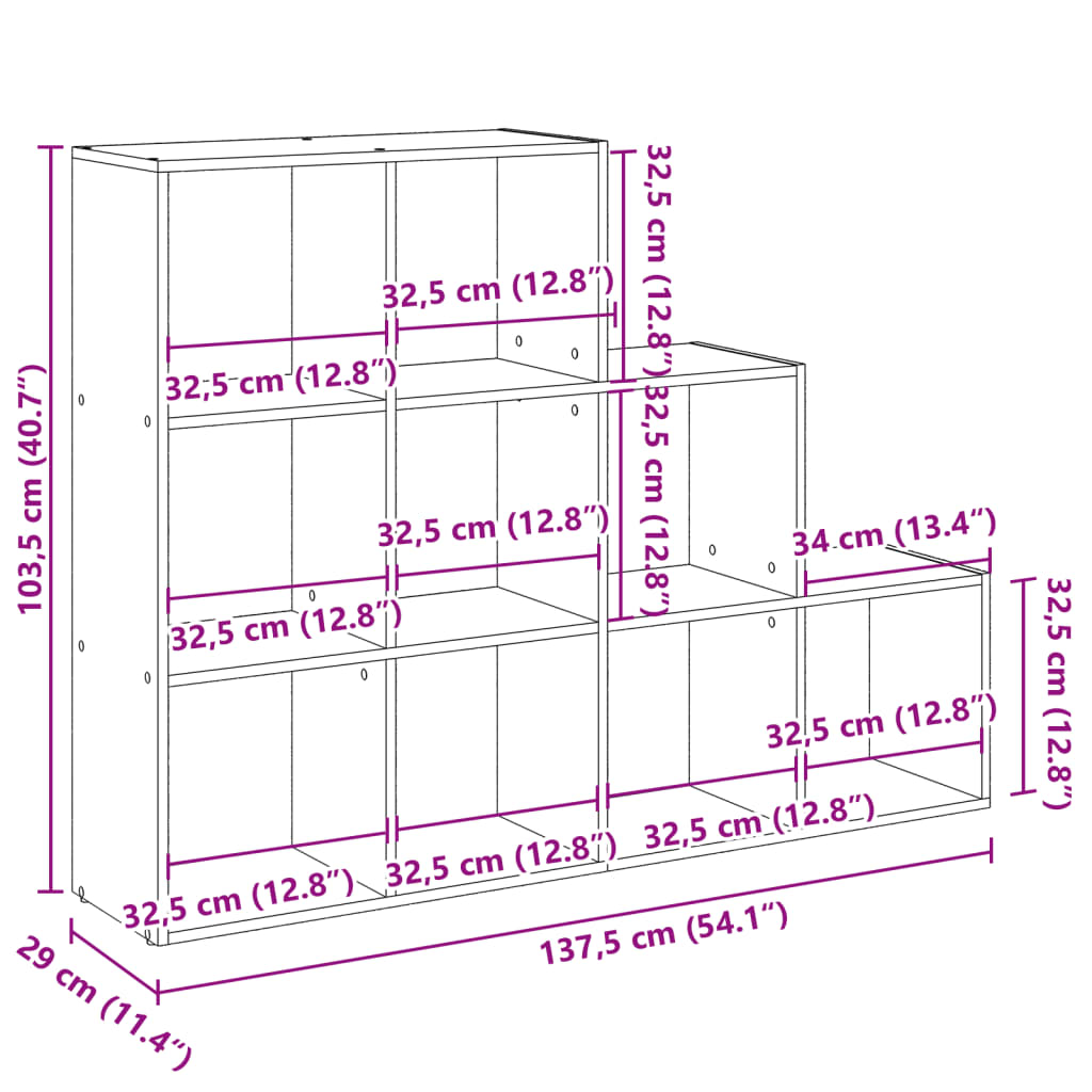 Pregrada/regal za knjige 3razina sonoma 137,5x29x103,5cm drveni