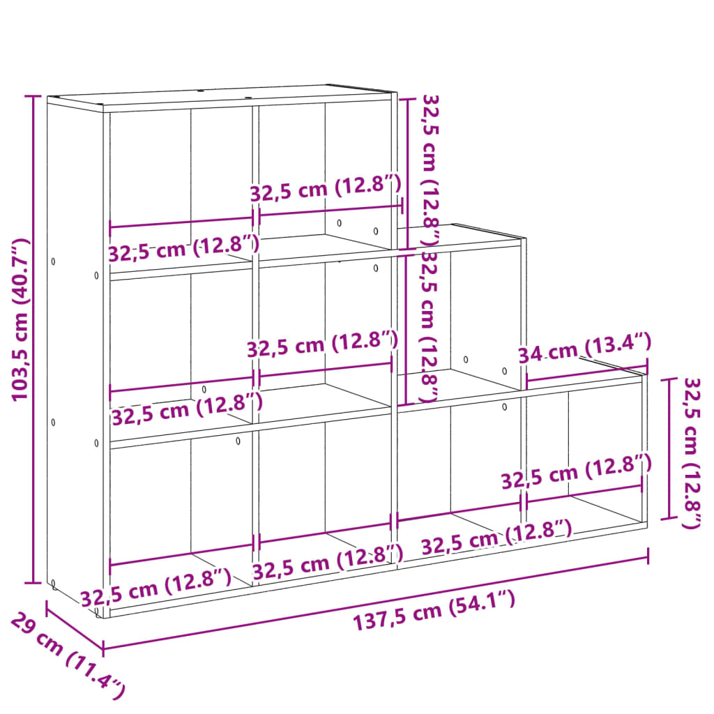 Pregrada/regal za knjige 3 razina hrast 137,5x29x103,5cm drveni