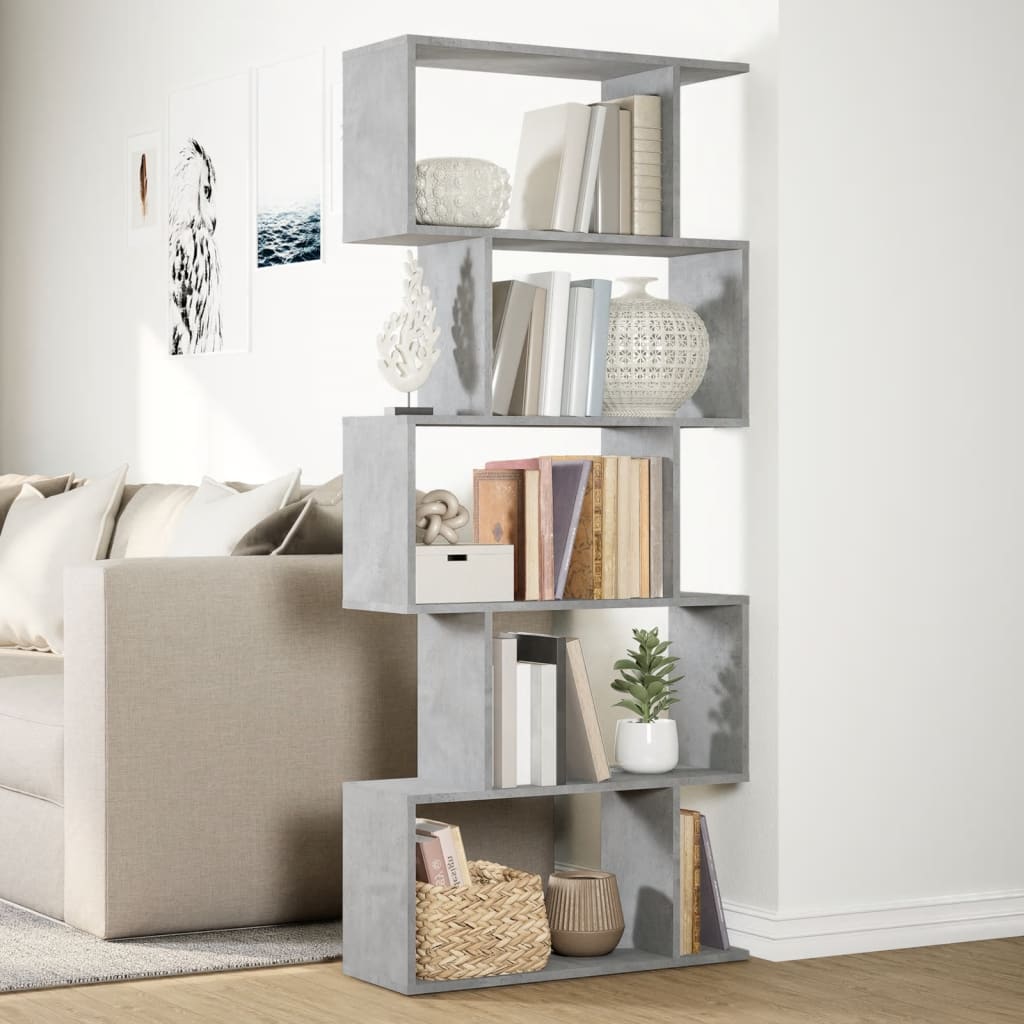 Pregrada / regal za knjige 5 razina sivi 70x24x161 cm drveni