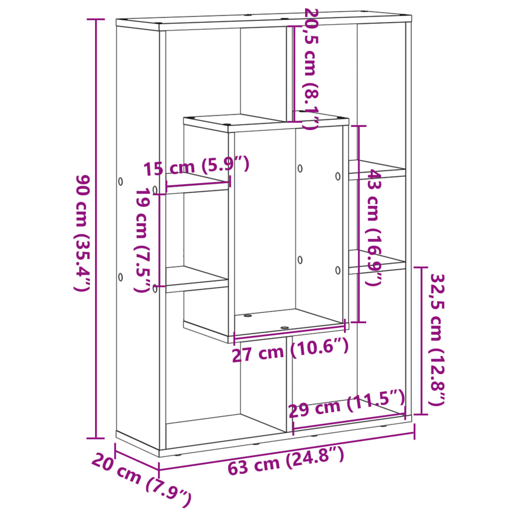 Regal za knjige boja starog drva 63x20x90 cm konstruirano drvo