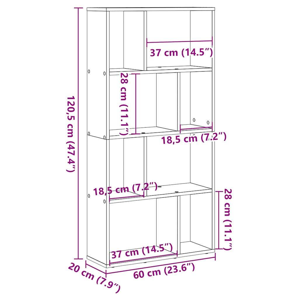 Regal za knjige boja hrasta 60x20x120,5 cm konstruirano drvo